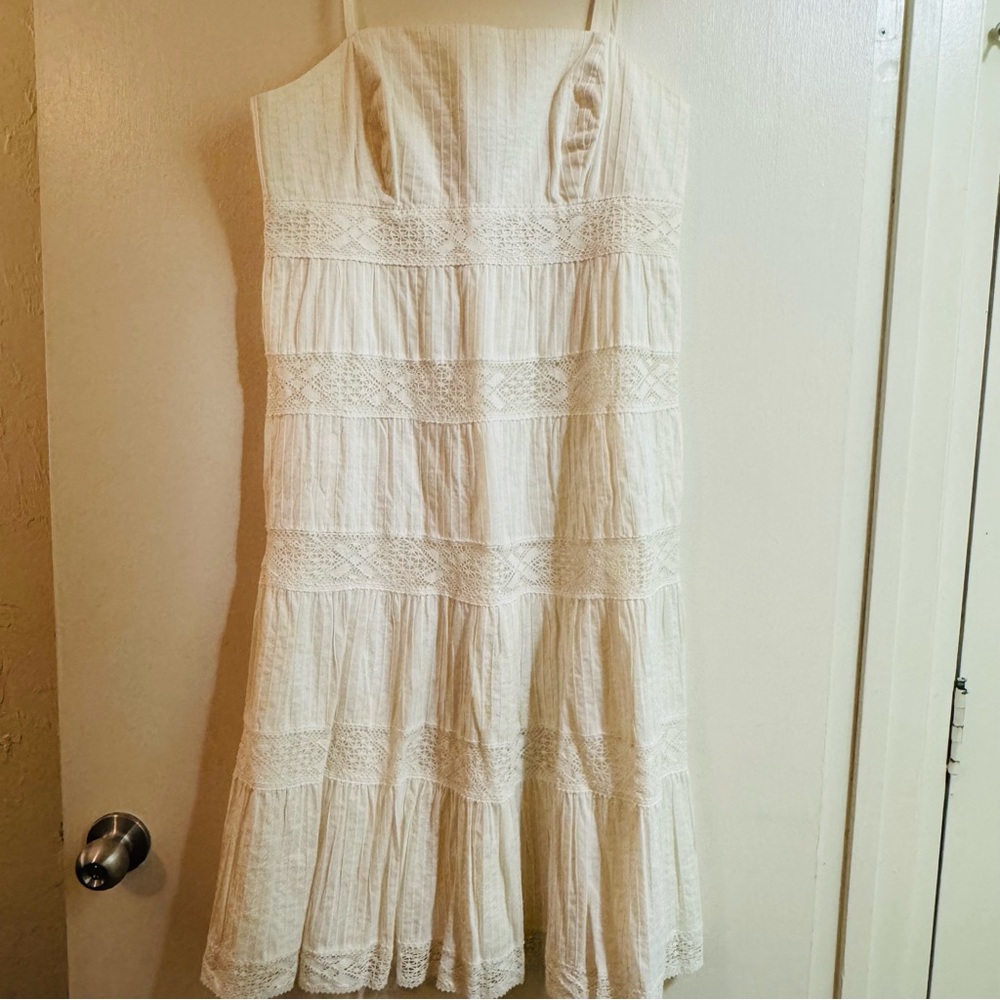INC Couture White Spagetti Strap Empire Waist Tier Summer Dress Size 12